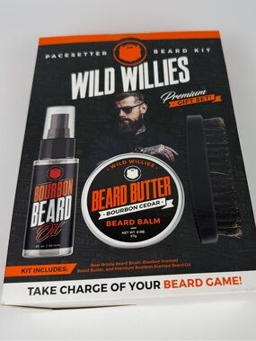 NEW Wild Willie's Essential Beard Grooming Kit Oil Conditioner Balm Brush Set